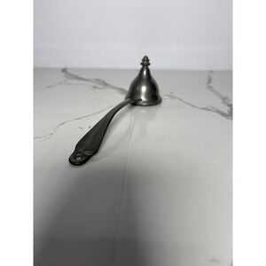 Vintage Pewter Candle Snuffer Bell Shape Long Curved Handle 8 Inch Silver Tone